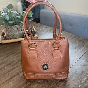 Dooney and Bourke Brown Pebbled Leather Medium Satchel Shoulder Bag Designer